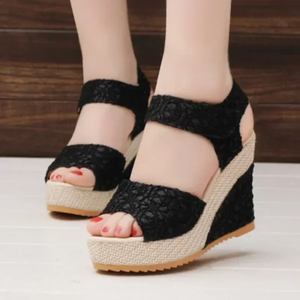 Women's Wedges Sandals 2024 Summer New Fashion Mesh Peep Toe - Image 2