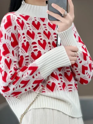 Winter Half Turtleneck Heart Sweater Women 2024