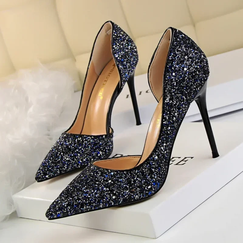 Women 9.5cm High Heels Stripper Bling Glod Red Silver Scarpins Pumps - Image 14