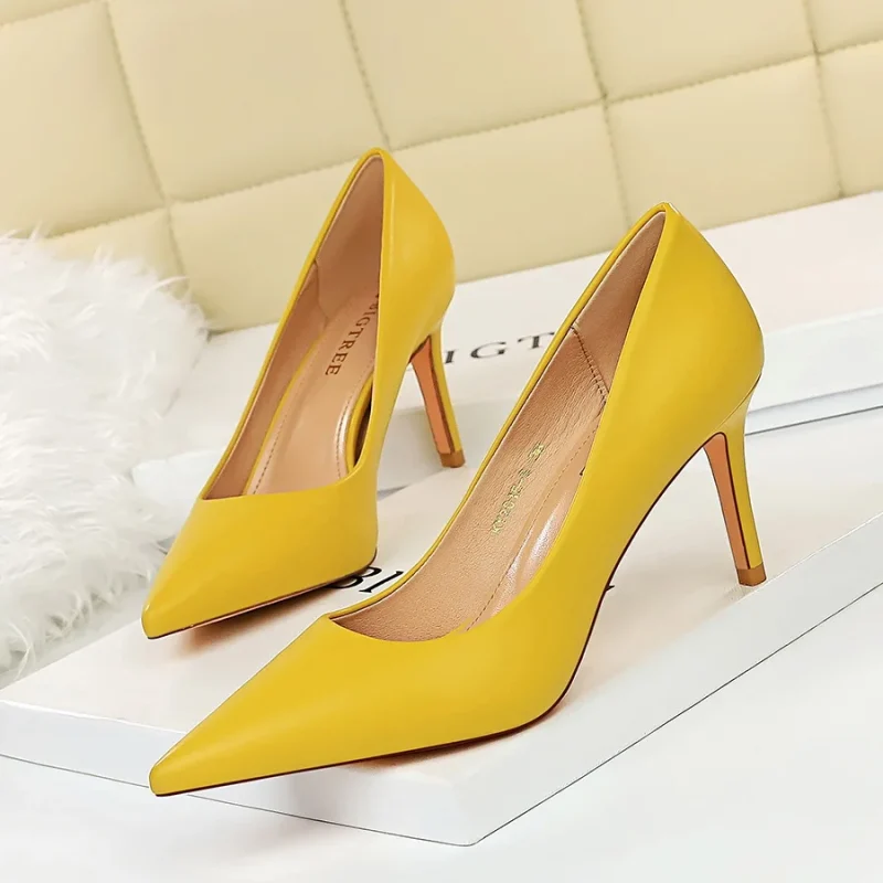Women Fetish 7.5cm High Heels Nude Yellow Pumps Wedding Bridal - Image 10