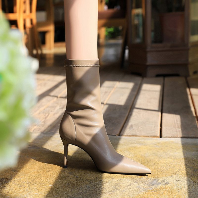 Women 7.5cm 10cm High Heels Leather Boots Lady Low Heels - Image 17