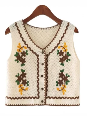 Flowers Embroidery Sweater Vest Women 2024 New Spring