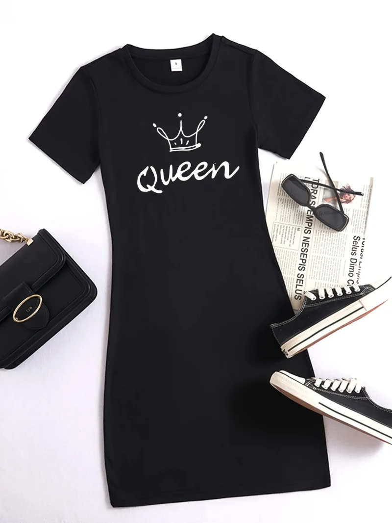 Queen Print Casual T-shirt Dress Summer Fashion Short Sleeve - Image 3
