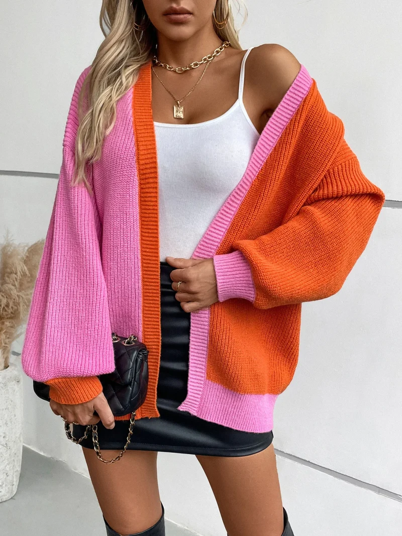 Women's Color Patchwork Loose Long Sleeve Cardigan