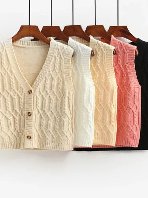 Sweater Vest Women Korean Fashion Sleeveless Knitwear Short Outerwear 2024