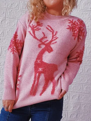 Christmas Sweater Woman Snow Deer Soft Knitted