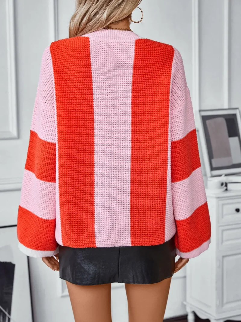 Womne's Contrast Color Striped Knitted Sweater Autumn - Image 9