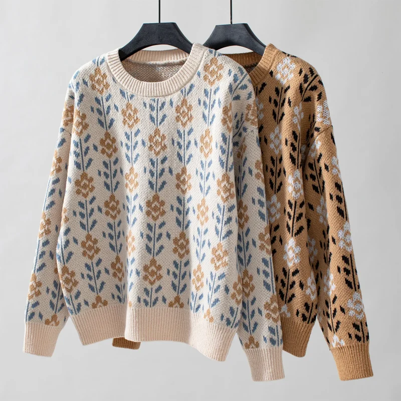 Winter Cloth Women Floral Knitted O-Neck Pulovers Fashion Long Sleeve - Image 11