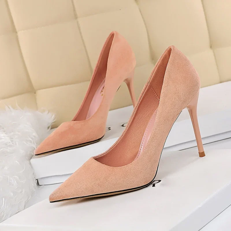 Women 9cm High Heels Pumps Stripper Flock - Image 19