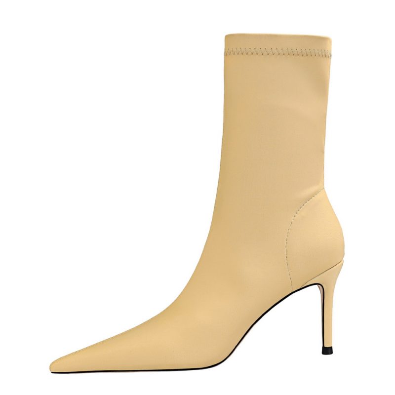 Women 7.5cm 10cm High Heels Silk Sock Boots Green Low Heels - Image 14