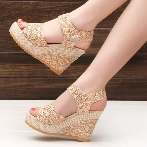 Women's Wedges Sandals 2024 Summer New Fashion Mesh Peep Toe - Image 3