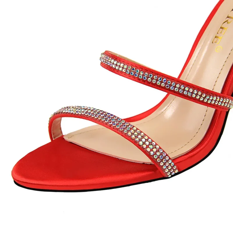 Summer Women 8.5cm High Heels Nightclub Silk Rhinestone Sandals - Image 5