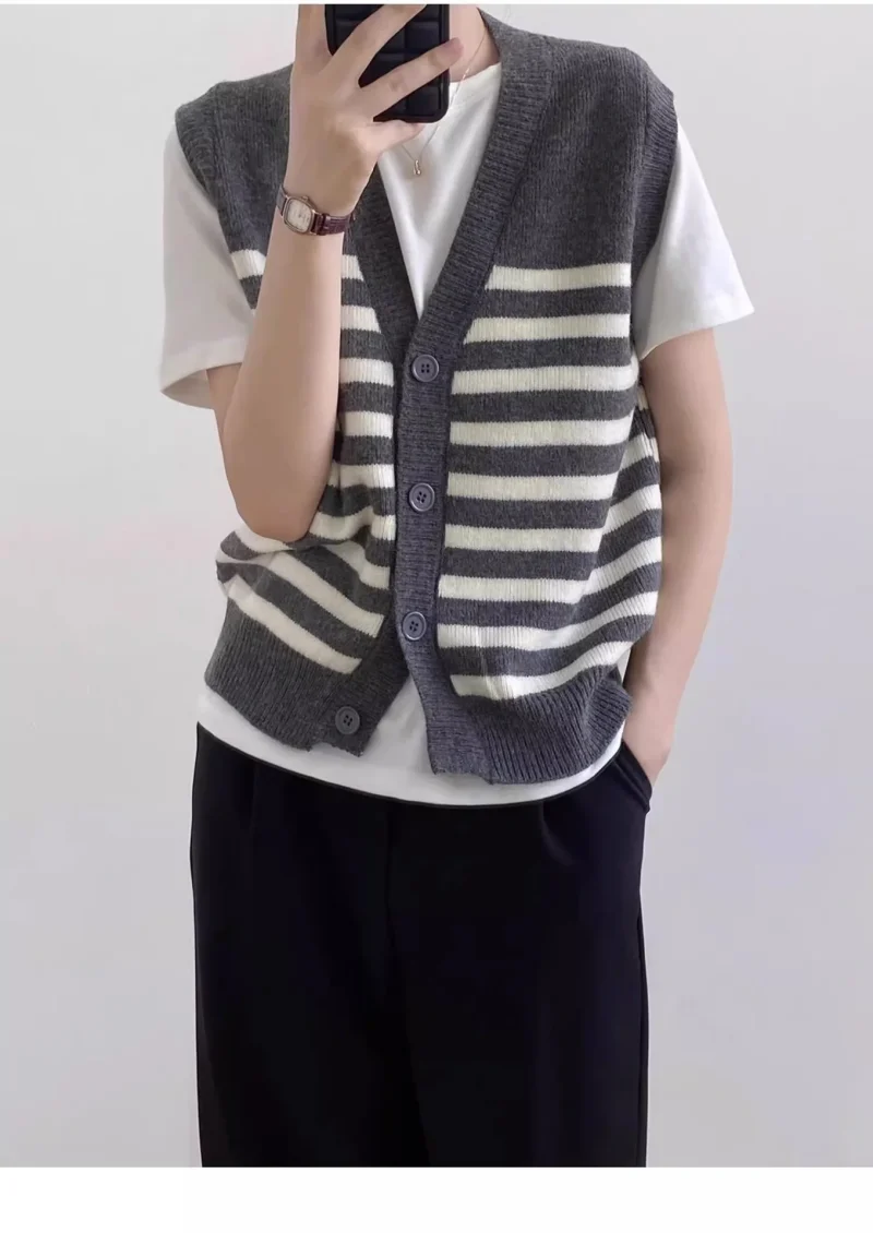 Korean Fashion Preppy Style Sriped Sleeveless Sweater Vest Women - Image 20