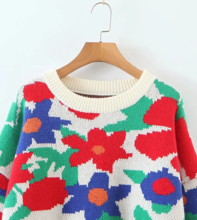 Winter Clothes Big Flower Long Sleeve Knitted Sweater Women Fashion - Image 11