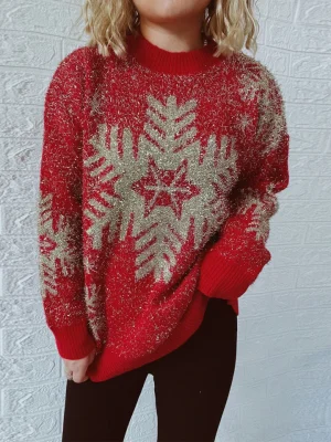 Snowflake Gold Thread Elk Christmas Sweater Women 2024