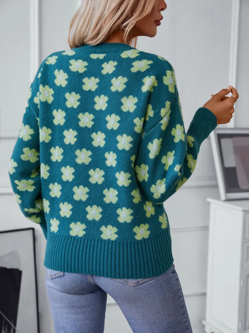 Floral V Neck Pullover Sweater For Women 2024 - Image 9