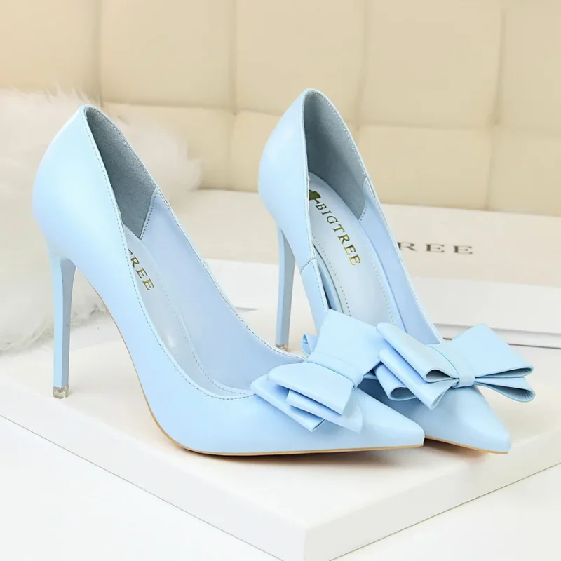 Women Fetish 10.5cm High Heels Blue Yellow Pumps Butterfly Knot - Image 16
