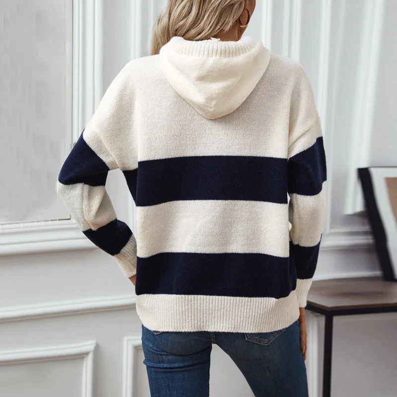Hooded Striped Pullover Sweater Women Autumn - Image 4