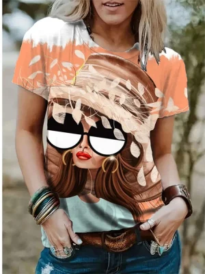 Women’s Abstract Face Short Sleeve T-shirt 3D Printin