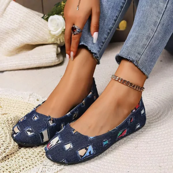 Women Loafers 2024 New Mixed Colors Patchwork Denim Breathable Shoes - Image 3