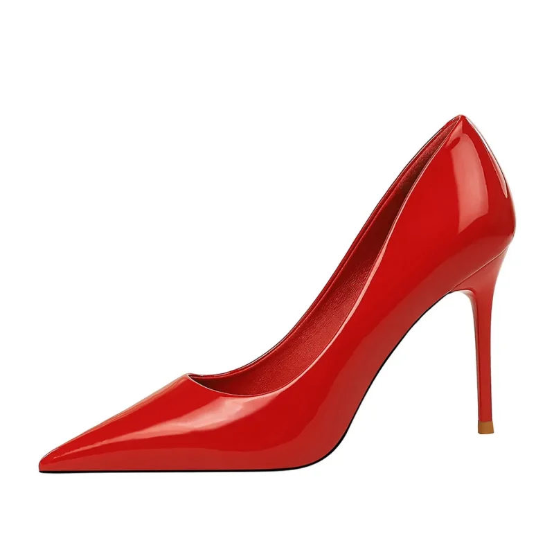 Women Fetish 9.5cm High Heels Nude Pumps Glossy Leather - Image 10