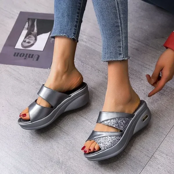 Fashionable Chunky Heels Slippers with Shinning Sequins for Women - Image 7