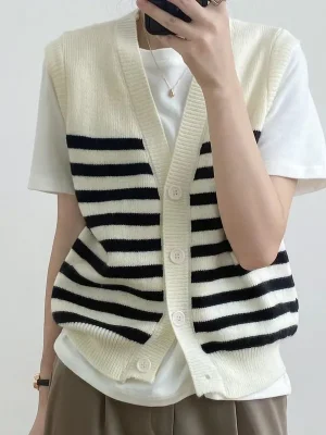 Striped Sweater Vest Women Spring Autumn Korean Fashion