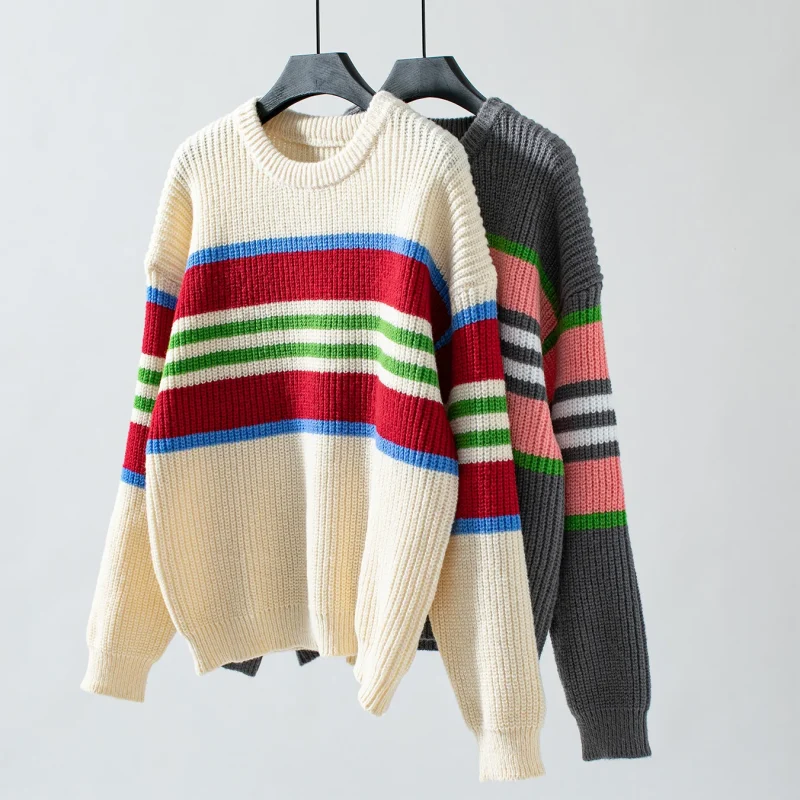 Rainbow Striped O-Neck Pullover Women 2024 - Image 11