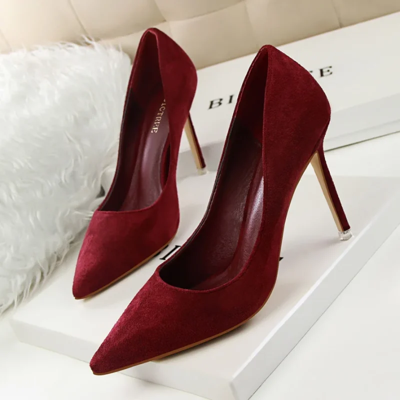 Women 9cm High Heels Yellow Burgundy Pumps - Image 14