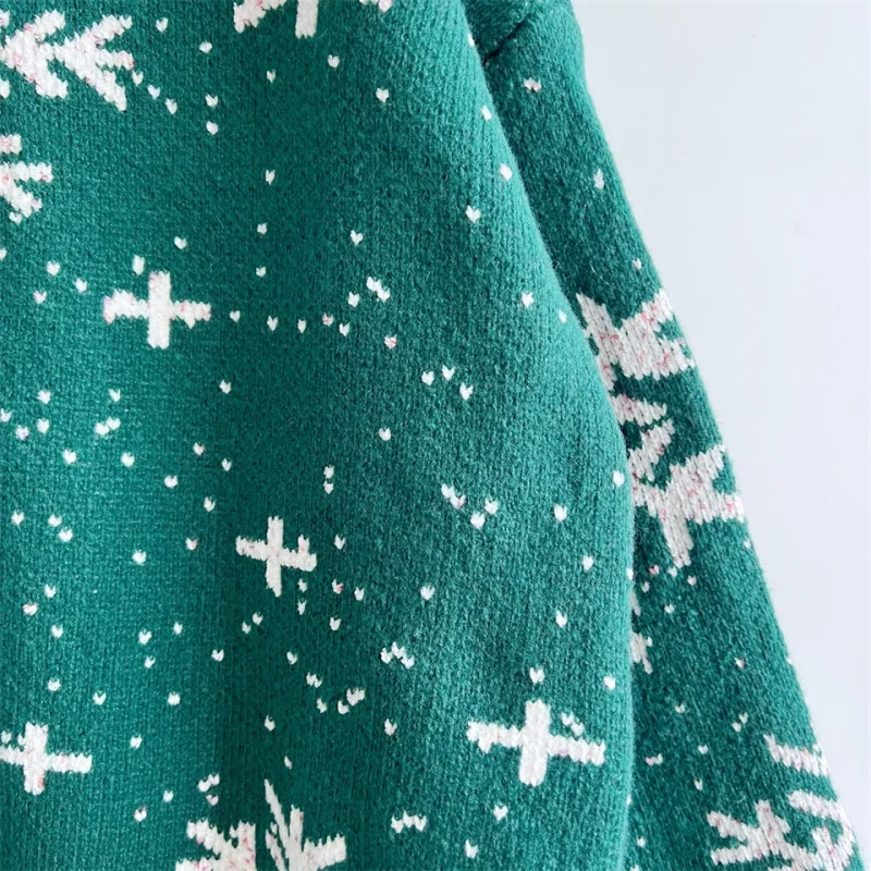 Clothes Christmas Sweater Snowflake Print O- Neck Long Sleeve Knitted - Image 14