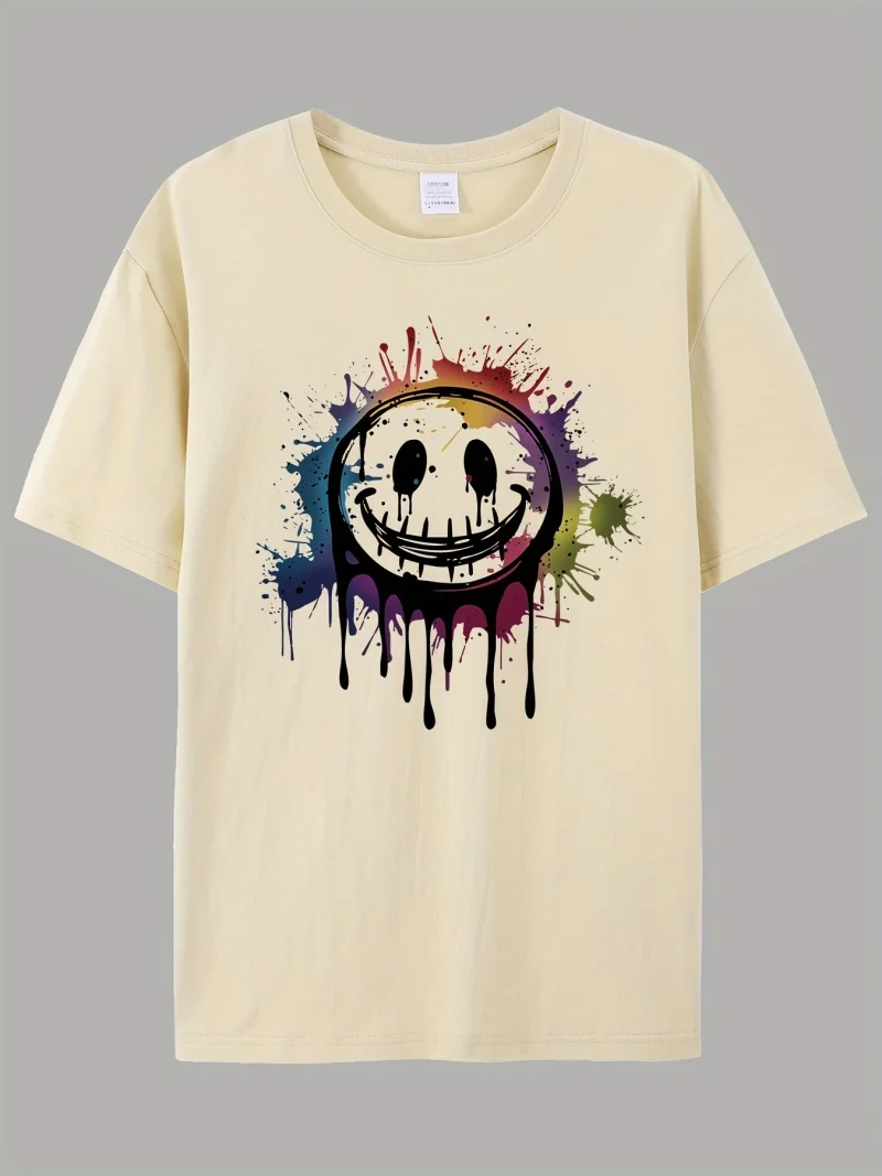 Clothing Creative Smiley Print Comfortable Cotton Men T-Shirt - Image 4