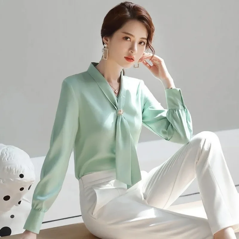 Female Blouse New Scarf Collar Office Fashion Ladies Casual Tops - Image 2