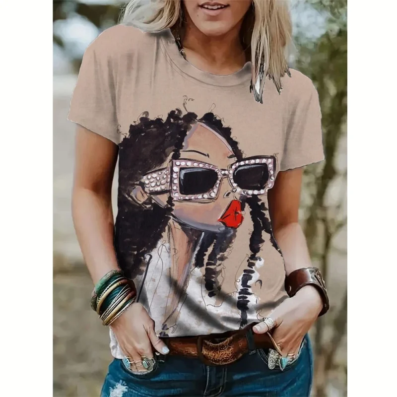 Women's Abstract Face Short Sleeve T-shirt 3D Printin - Image 2