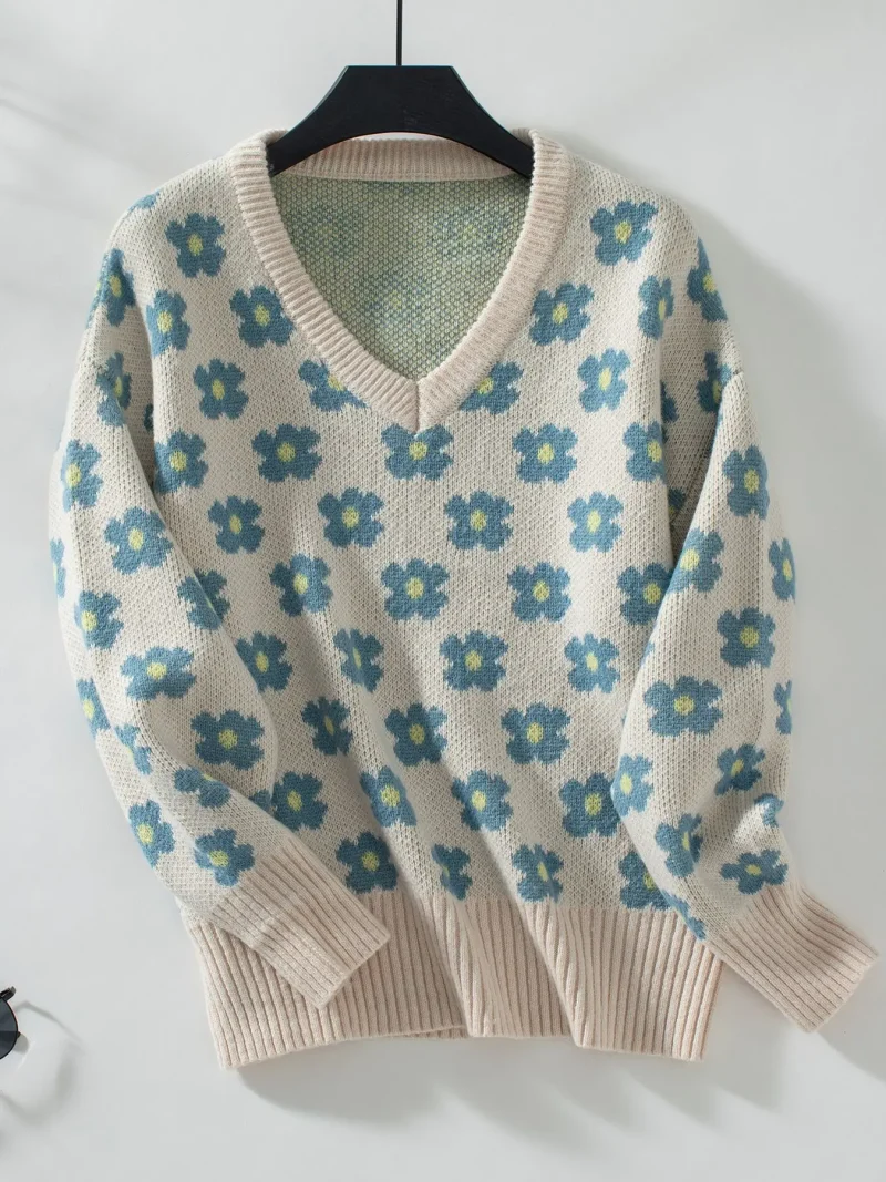 Floral V Neck Pullover Sweater For Women 2024 - Image 14