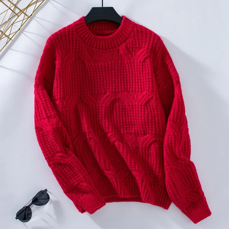 Women's Solid Color O-Neck Knitted Pullover Autumn