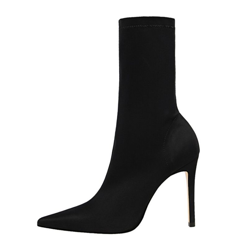 Women 7.5cm 10cm High Heels Silk Sock Boots Green Low Heels - Image 7