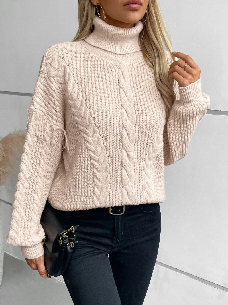 Winter Solid Color Twisted Turtleneck Pullovers For Women - Image 10