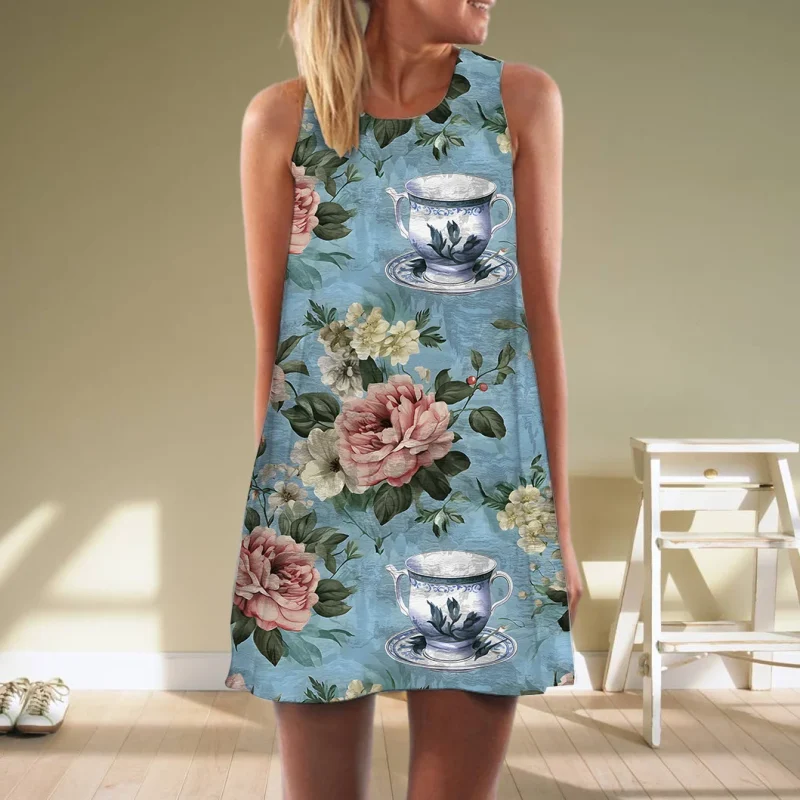 Women Summer Casual Sexy Sleeveless Loose Floral Dress Oversized - Image 3