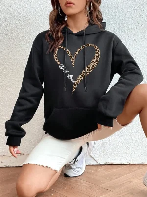 Women’s Cotton Hoodie Vintage Love Pattern Hoodie Womens Creative Hip Hop