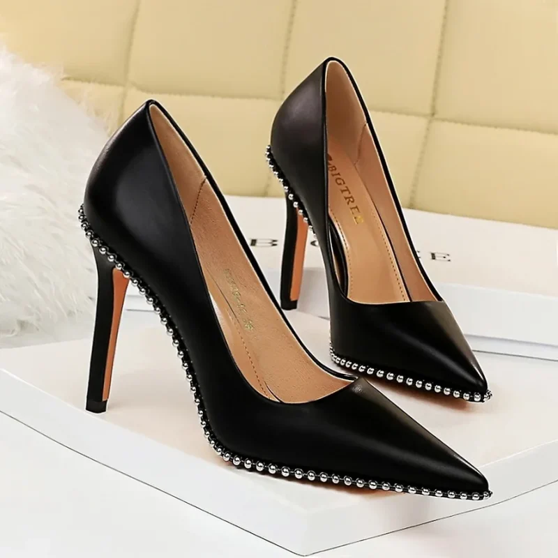 Women 7.5cm 10.5cm High Heels Studded Rivets Pumps Lady - Image 19