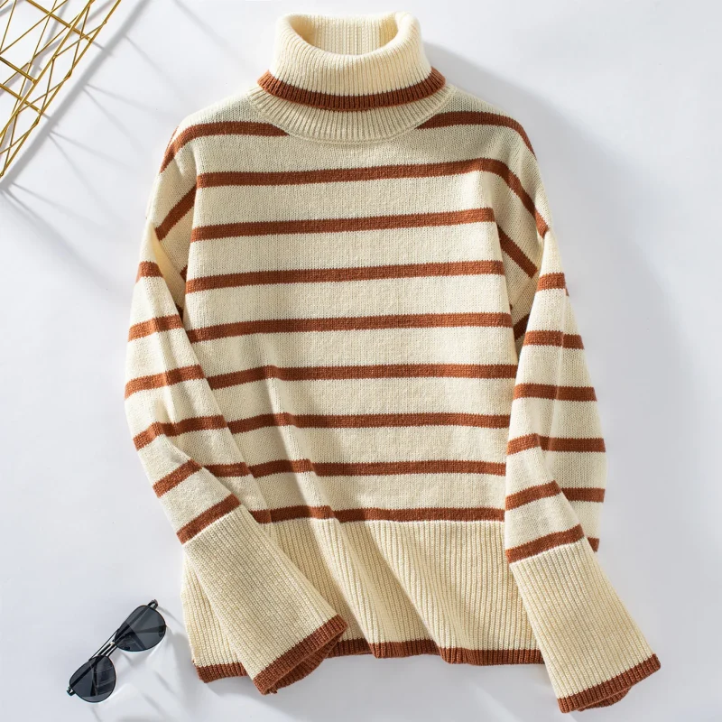 Striped Turtleneck Sweater Women 2024 Autumn - Image 13