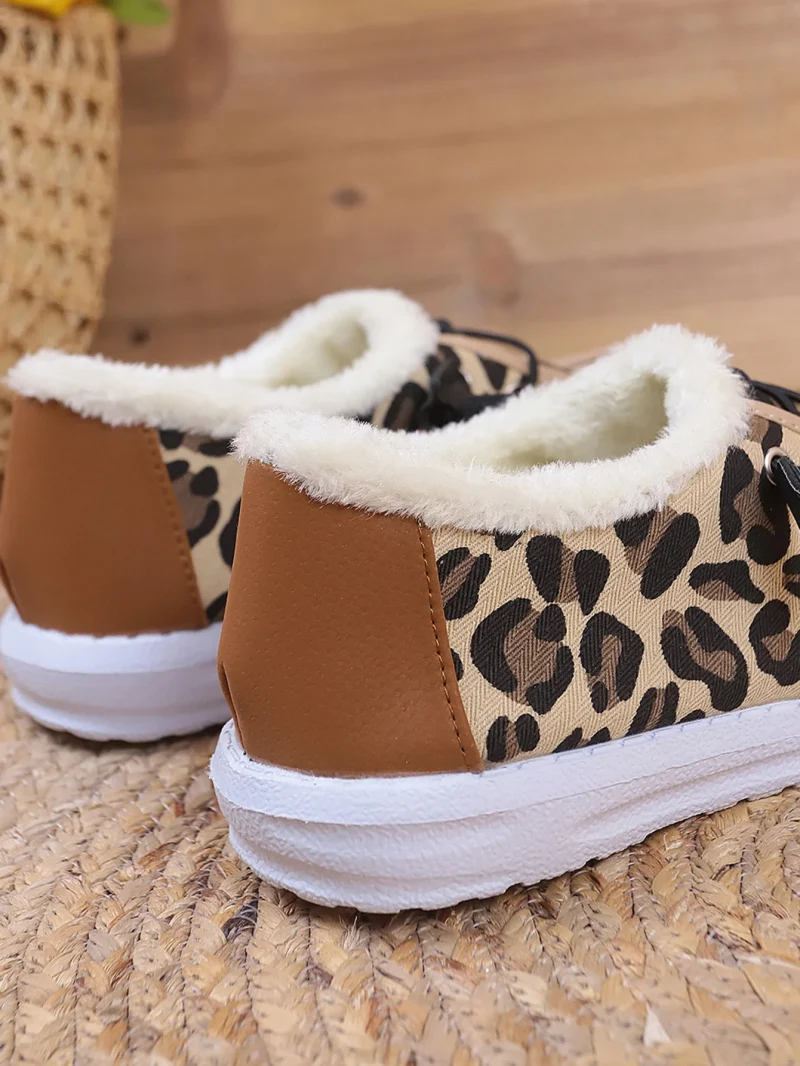 Women Fluffy Fur Snow Boots Women Autumn Winter Leopard Print Flat - Image 9