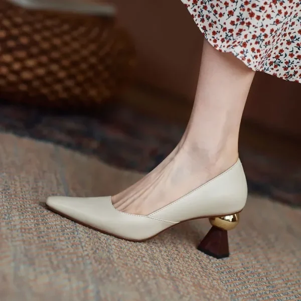 Handmade Leather Women Pumps Sexy Pointed Toe Chic Stylish Office Working - Image 3