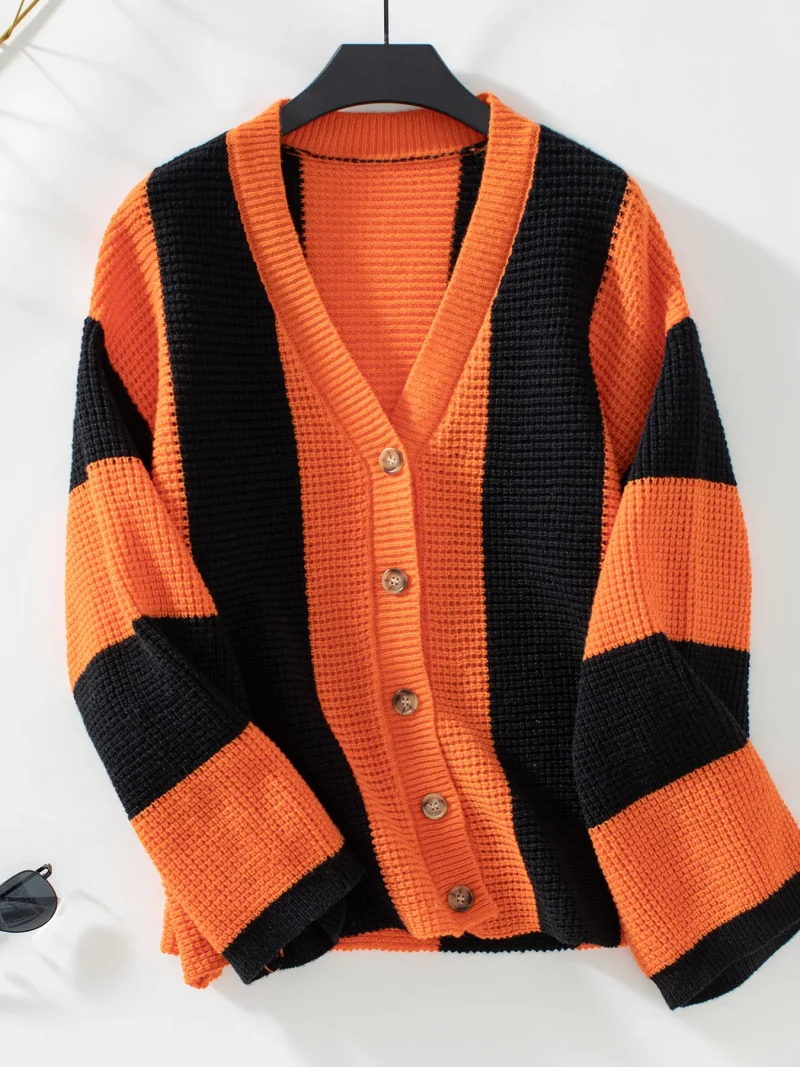 Fashion Striped Knit Cardigan Women Autumn Winter Sweater - Image 17