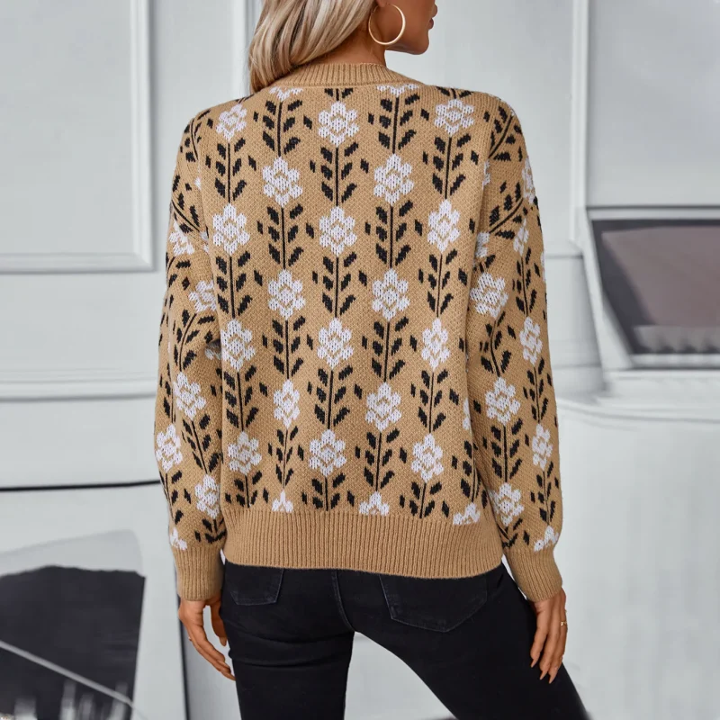Winter Cloth Women Floral Knitted O-Neck Pulovers Fashion Long Sleeve - Image 5