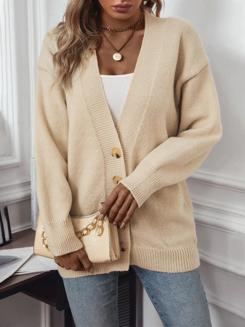Winter Single Breasted V Neck Cardigans Women - Image 8