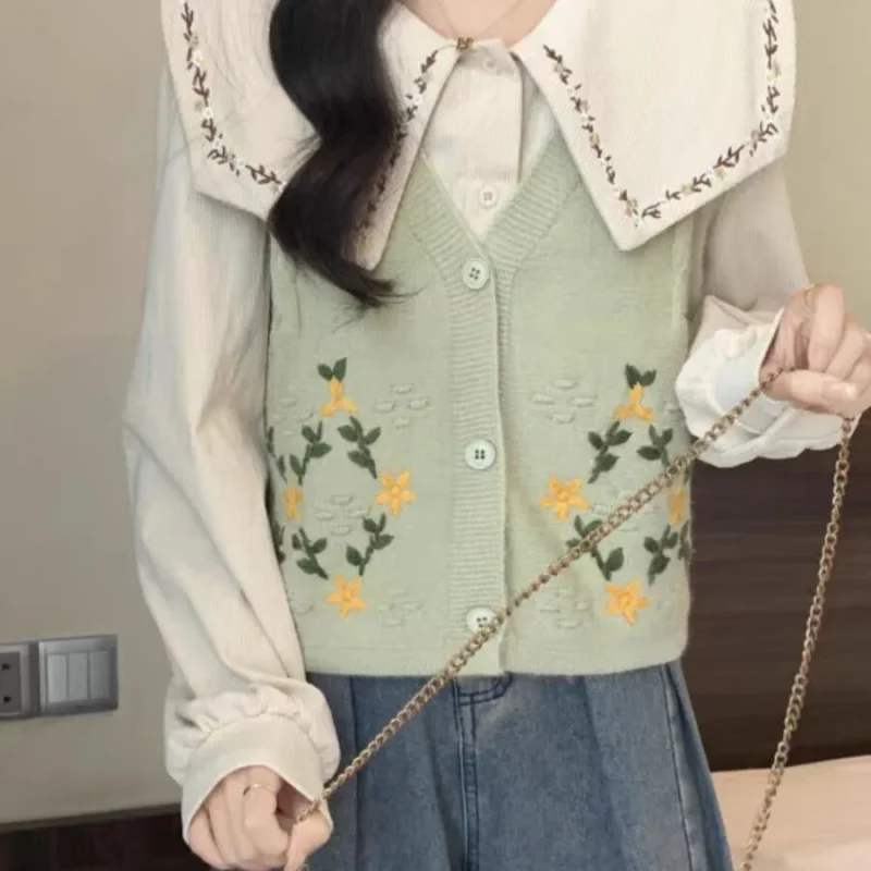 Flower Embroidery Sleeveless Sweater Vest Women 2024 - Image 8