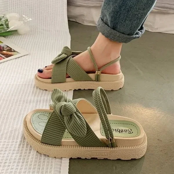 Summer Slippers Thick Platform Flat Sandals with Butterfly-Knot Summer Flip Flops Sandals - Image 3