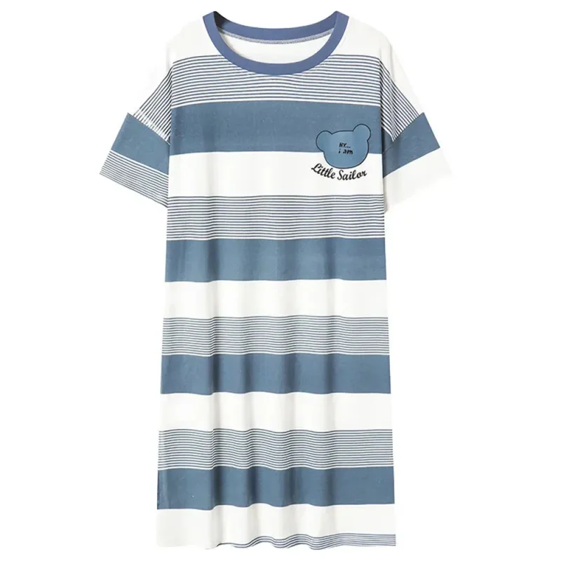 Summer Striped Pajamas Women's Pajamas Plus Size Women's Home Nightgown - Image 2