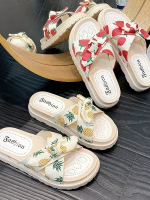 Pineapple Strawberry Print Women Casual Slippers Open Toe Thick Platform Women